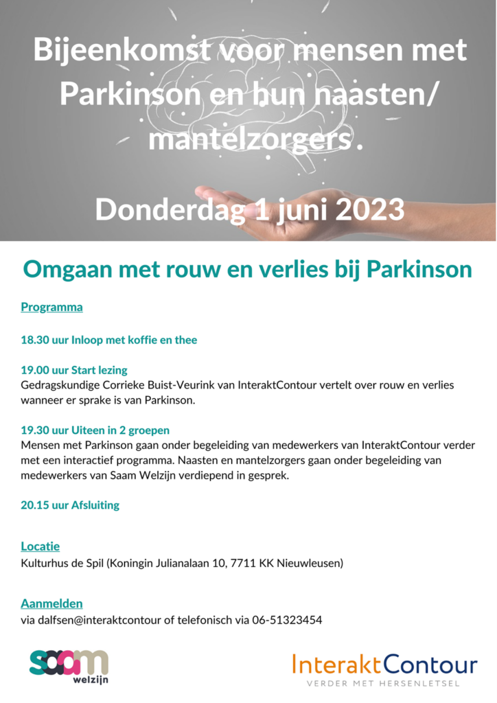 Bijeenkomst Parkinson 1 juni Interakt Contour &amp; Saam Welzijn