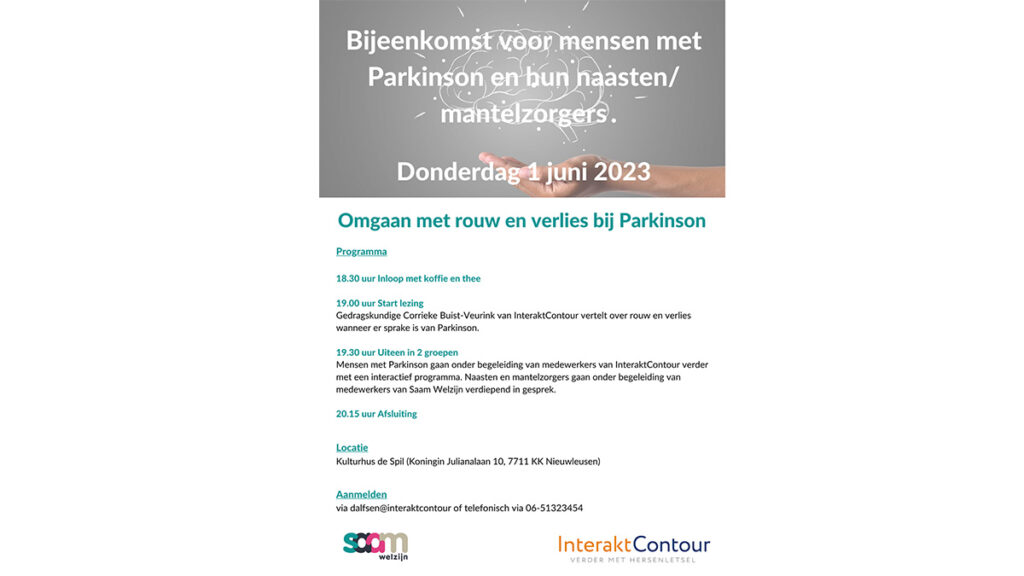 Bijeenkomst Parkinson 1 juni Interakt Contour &amp; Saam Welzijn