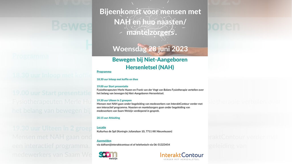 28 juni: bijeenkomst &#8216;Bewegen bij NAH&#8217; InteraktContour &amp; Saam Welzijn