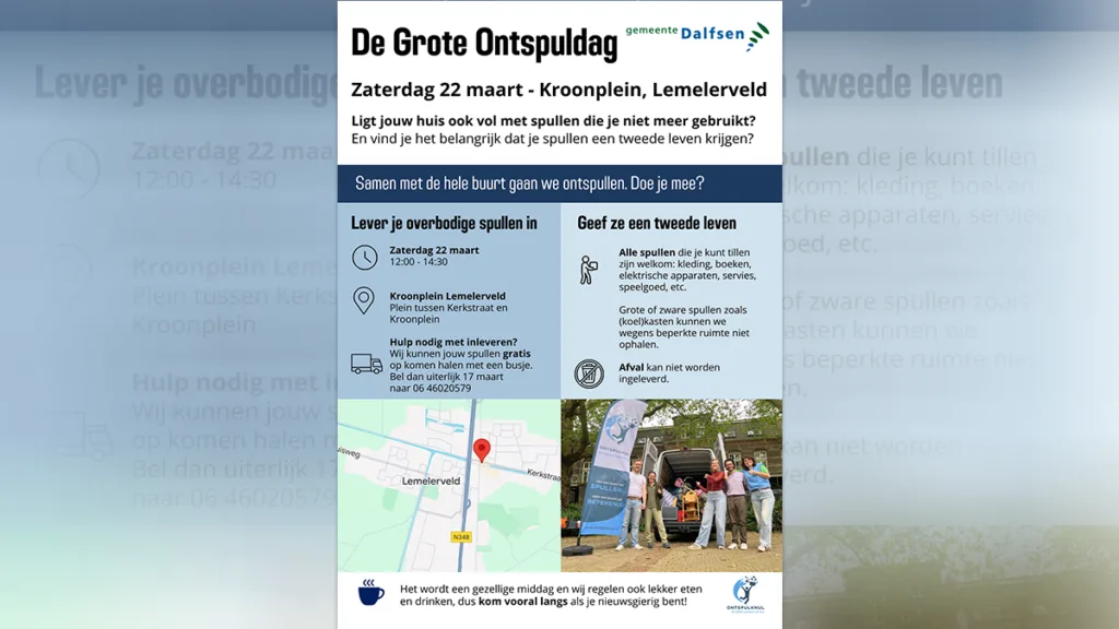 Ontspuldagen in Dalfsen: Geef je spullen een tweede leven Ontspuldagen in Dalfsen: Geef je spullen een tweede leven