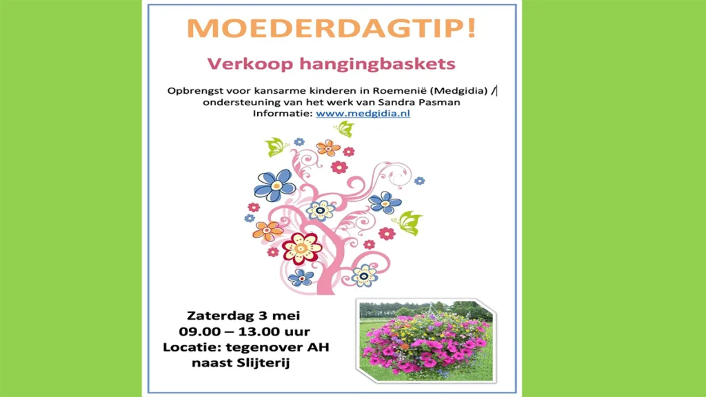 Hangingbaskets tegenover AH voor het goede doel op 3 mei