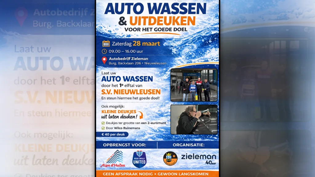 SV Nieuwleusen wast auto’s voor Alpe d’HuZes en rolstoelsport SV Nieuwleusen wast auto’s voor Alpe d’HuZes en rolstoelsport